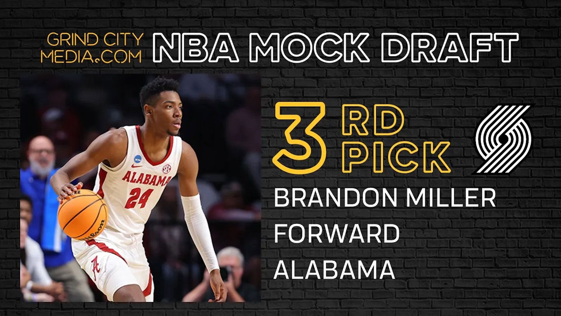 2023 Grind City Media NBA Mock Draft - 3rd Pick - Brandon Miller, Forward, Alabama to Portland Trail Blazers